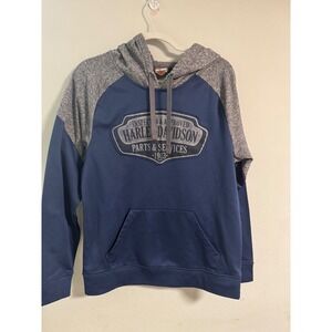 Harley Davidson Motorcycles  Hoodie Pullover Blue Grey Raglan Sleeve Size M